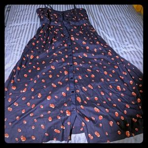 Vintagey strawberry pattern button down midi dress